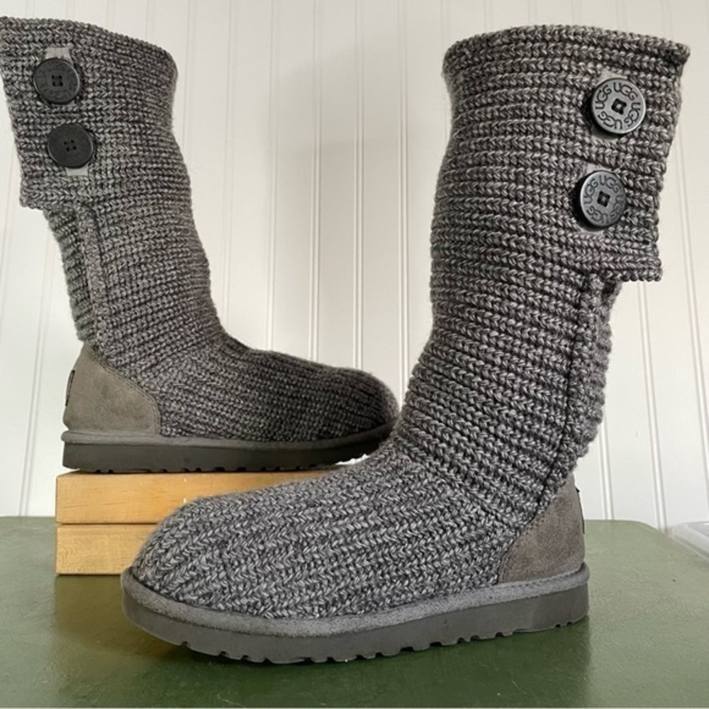 UGG #5649 Cardy Knit Sweater Boots in Heathered Gray